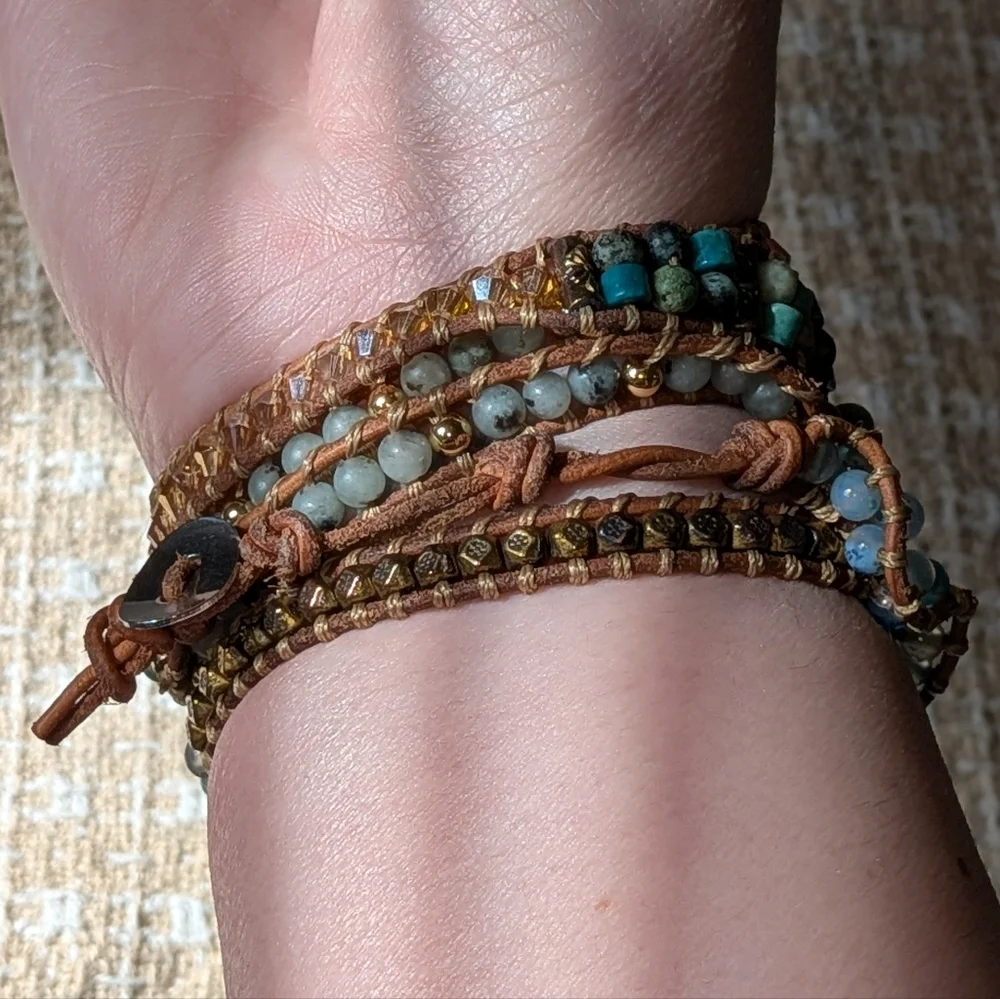 Bohemian Blue Turquoise Gemstone Wrap Bracelet - Picture 6 of 6